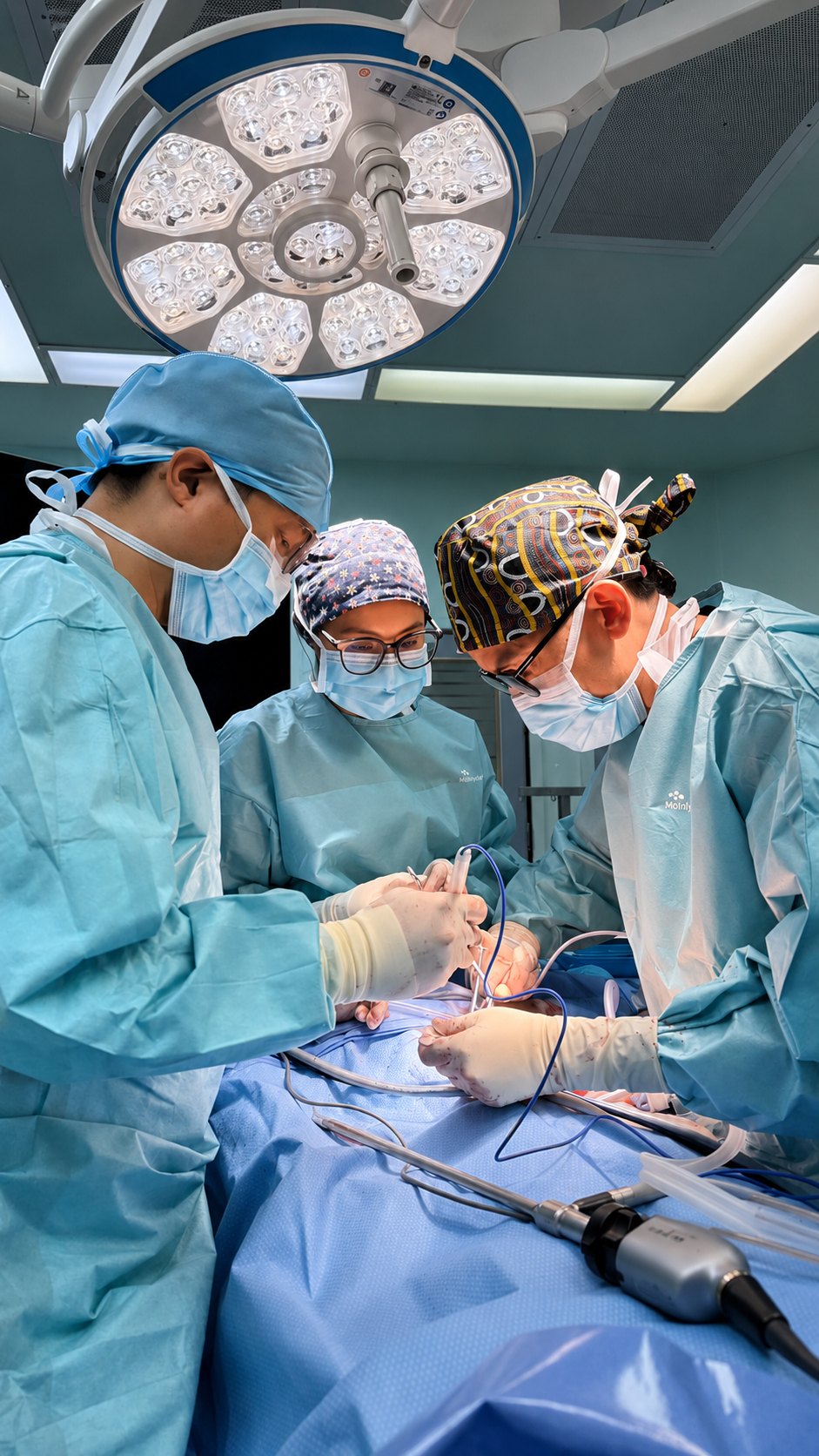 Dr. Nik Qisti Fathi performing laparoscopic surgery in the operating theatre at KPJ Kajang Specialist Hospital